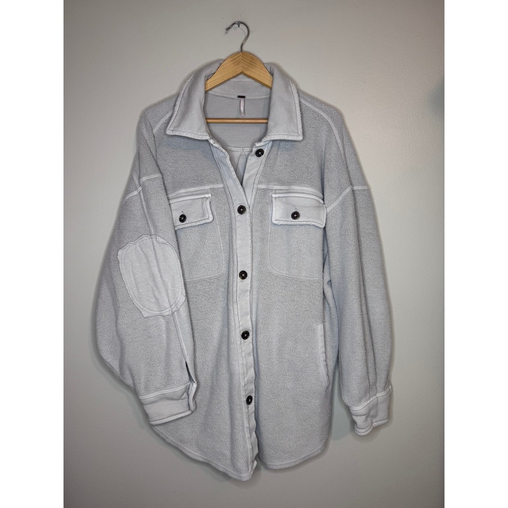 Free People FP Movement Ruby Jacket Fleece Oversized Shacket‎ Light Grey Medium